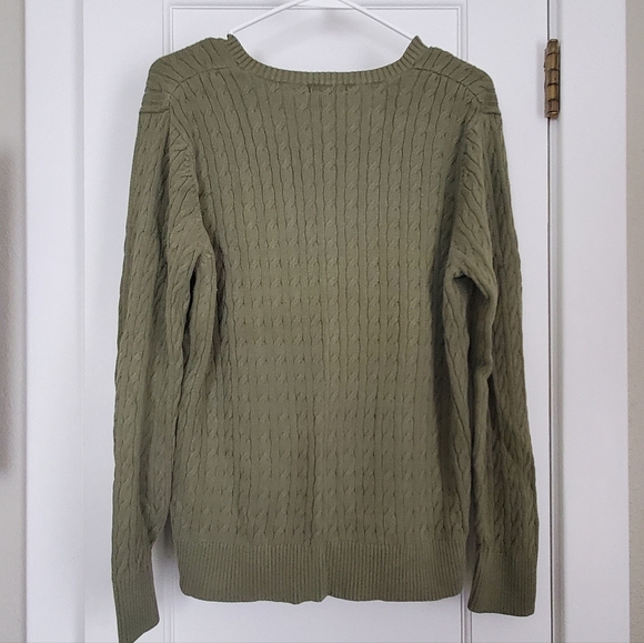 EDDIE BAUER dark green pullover v-neck long sleeve sweater LARGE 100% Cotton - Picture 2 of 4